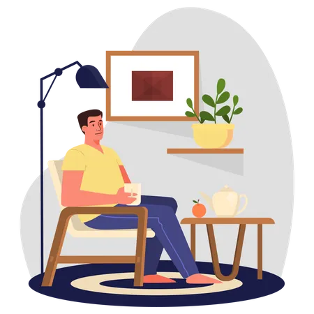 Empresario tomando café mientras está sentado en casa  Ilustración