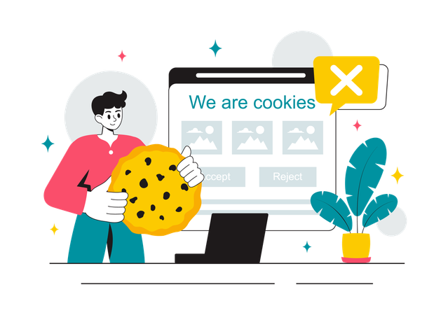 Empresario trabaja en la tecnología de cookies de Internet  Ilustración