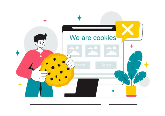 Empresario trabaja en la tecnología de cookies de Internet  Ilustración