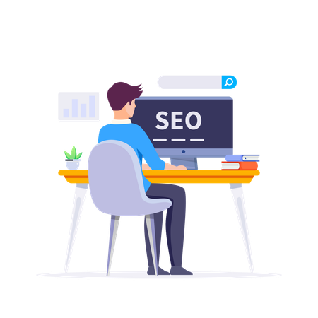 El empresario trabaja en la optimización SEO  Ilustración