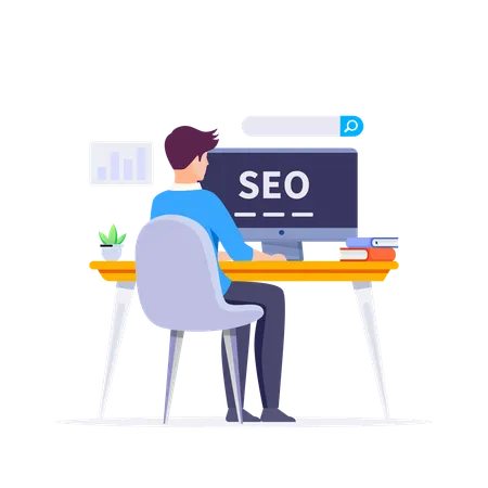 El empresario trabaja en la optimización SEO  Ilustración