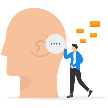 El hombre de negocios trabaja con los pensamientos de la mente.  Ilustración