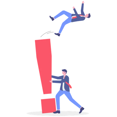 El hombre de negocios trabaja para la exclamación  Ilustración