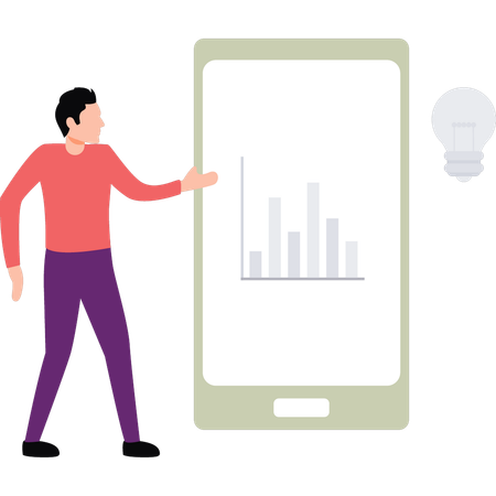 El hombre de negocios trabaja con datos gráficos.  Ilustración