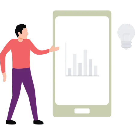 El hombre de negocios trabaja con datos gráficos.  Ilustración