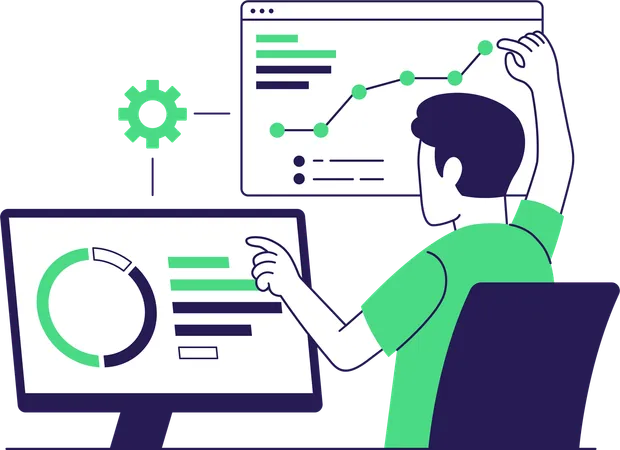 Empresario trabajando como científico de datos  Ilustración