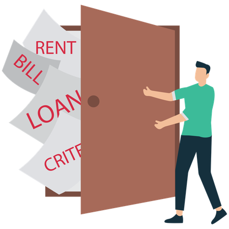 Hombre de negocios trabajando con deuda financiera  Ilustración