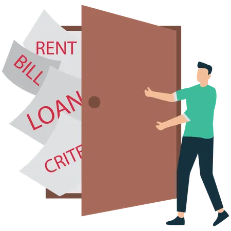 Hombre de negocios trabajando con deuda financiera  Ilustración
