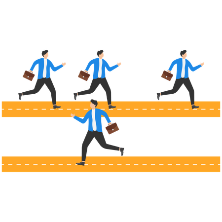 Hombre de negocios trabajando con diferentes ideas de negocio Directo al éxito  Ilustración