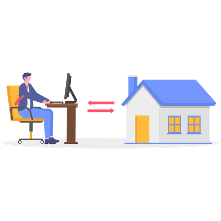 Hombre de negocios trabajando desde casa  Ilustración
