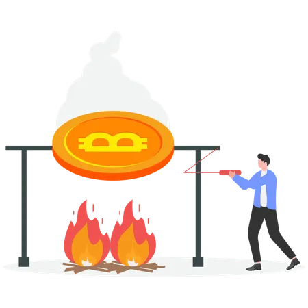 Empresario trabajando duro para fundir monedas de oro  Illustration