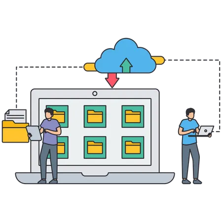 Hombre de negocios trabajando en alojamiento de bases de datos  Ilustración