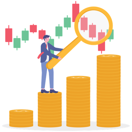 Hombre de negocios trabajando en el análisis del mercado de valores  Ilustración
