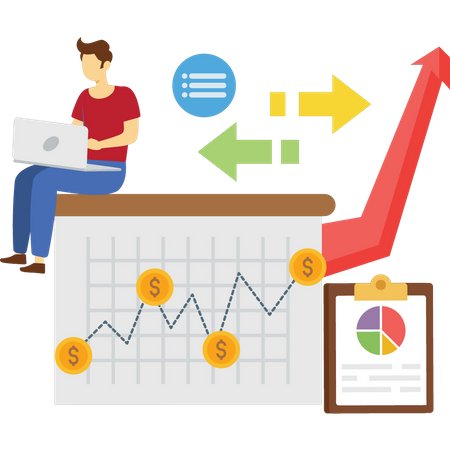 Empresario trabajando en análisis de crecimiento  Ilustración