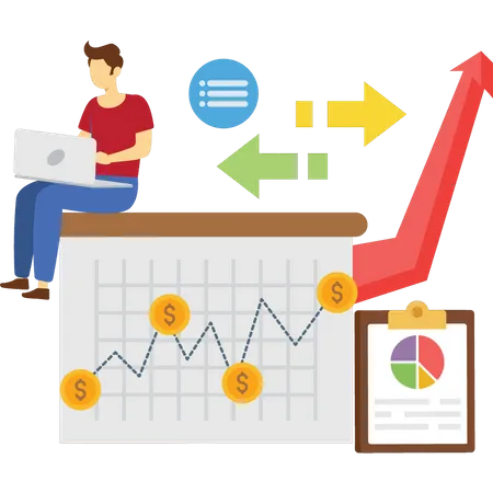 Empresario trabajando en análisis de crecimiento  Illustration