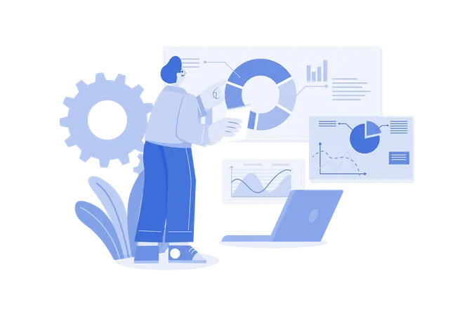 Empresario trabajando en análisis de datos  Ilustración