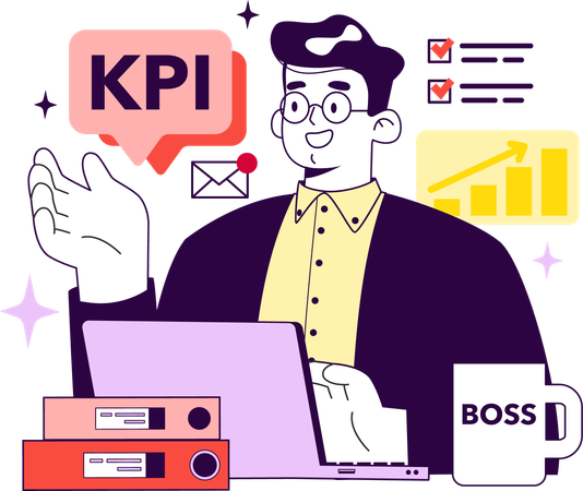 Empresario trabajando en análisis de kpi  Ilustración