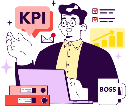 Empresario trabajando en análisis de kpi  Ilustración