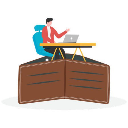Hombre de negocios trabajando en la billetera  Ilustración