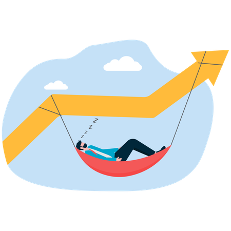Hombre de negocios trabajando en el alza de las acciones  Ilustración