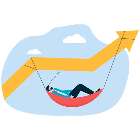 Hombre de negocios trabajando en el alza de las acciones  Ilustración