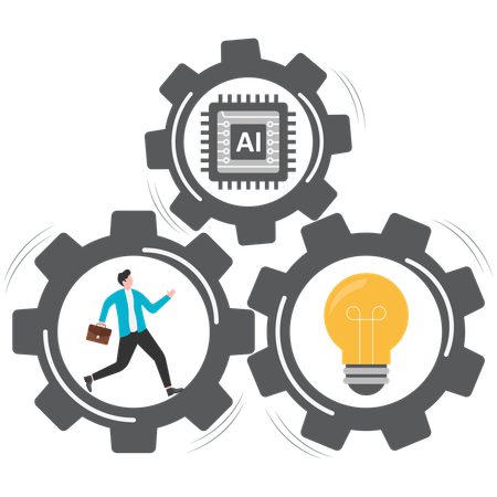 Empresario trabajando en tecnología científica y de inteligencia artificial.  Ilustración