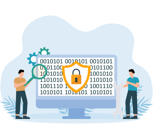 Hombre de negocios trabajando en seguridad de codificación  Ilustración