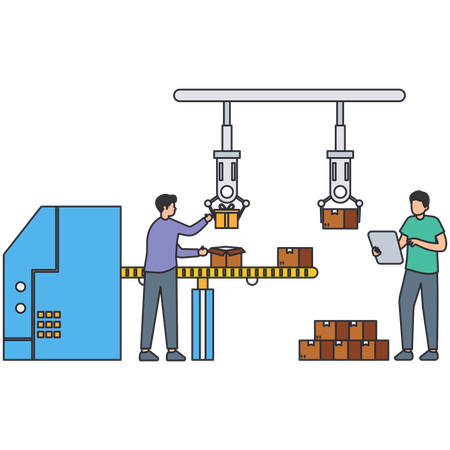 Empresario trabajando en el control de embalajes  Ilustración