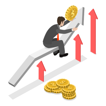 Empresario trabajando en el crecimiento financiero  Ilustración