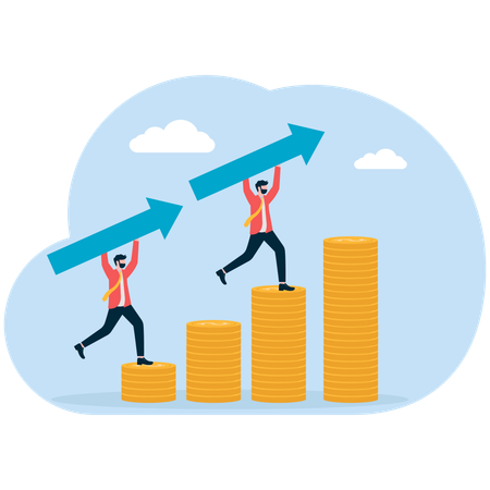 Empresario trabajando en el crecimiento financiero  Ilustración
