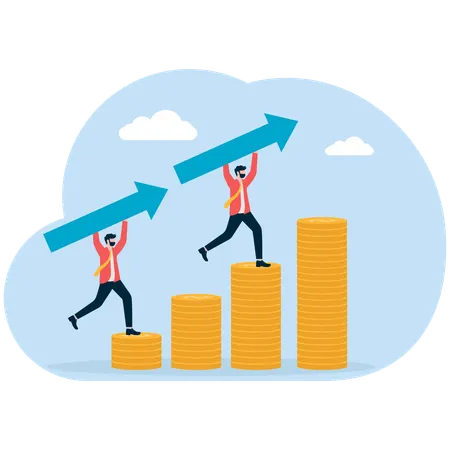 Empresario trabajando en el crecimiento financiero  Ilustración