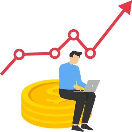 Empresario trabajando en el crecimiento financiero  Ilustración