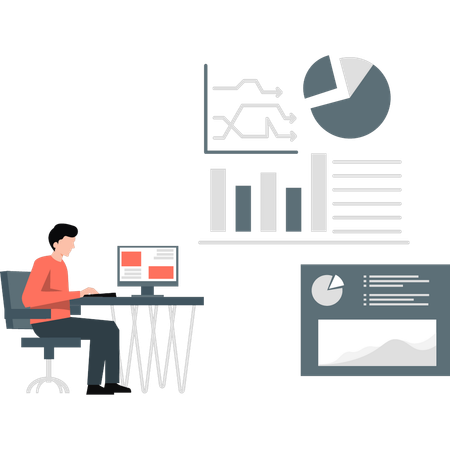 Hombre de negocios trabajando en un diagrama científico para la empresa  Ilustración