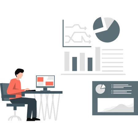 Hombre de negocios trabajando en un diagrama científico para la empresa  Ilustración