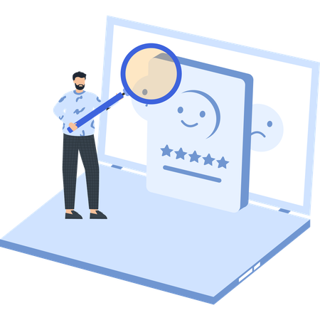 Hombre de negocios trabajando en el análisis de reseñas de clientes  Ilustración