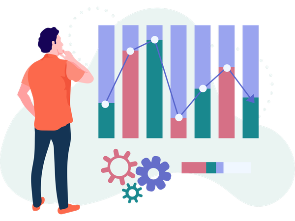 Hombre de negocios trabajando en el análisis de sitios web  Ilustración