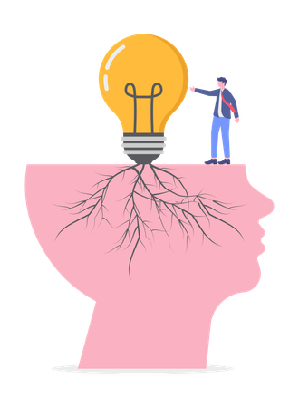Hombre de negocios trabajando en el crecimiento de una idea  Ilustración
