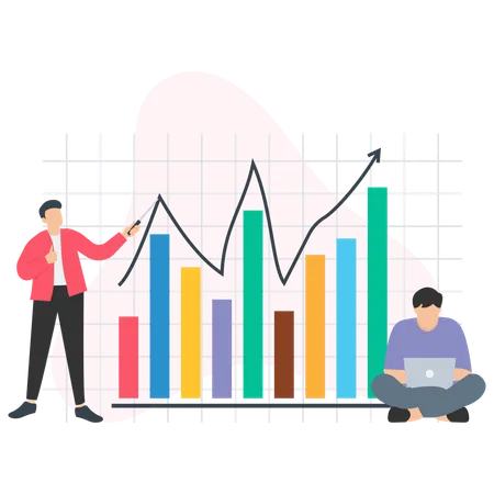 Empresario trabajando en el crecimiento del mercado  Ilustración