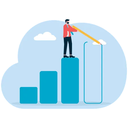 Hombre de negocios trabajando en un gráfico de crecimiento  Ilustración