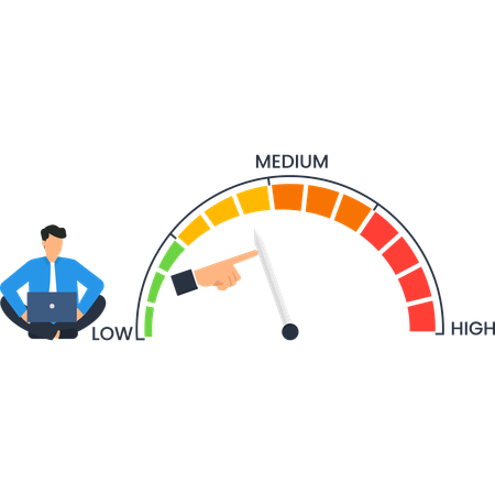 Hombre de negocios trabajando en el medidor de rendimiento  Ilustración