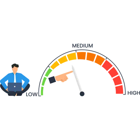Hombre de negocios trabajando en el medidor de rendimiento  Ilustración
