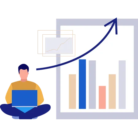 Empresario trabajando en el gráfico del mercado de valores  Ilustración