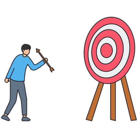 Hombre de negocios trabajando en el objetivo del mercado  Ilustración