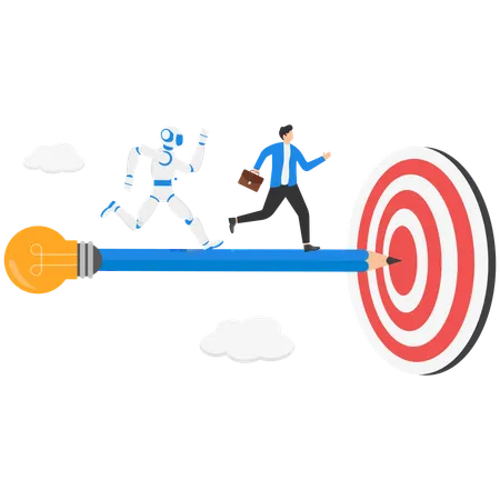 Empresario trabajando en objetivo empresarial  Ilustración