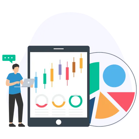 Hombre de negocios trabajando en el gráfico de la empresa  Ilustración