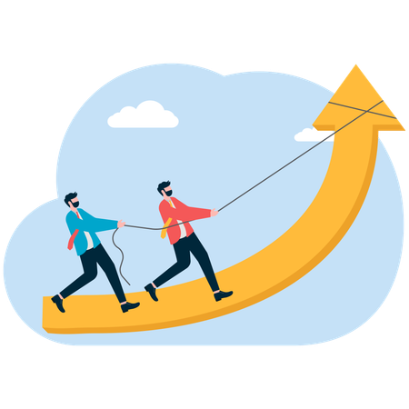 Hombre de negocios trabajando en flecha ascendente  Ilustración
