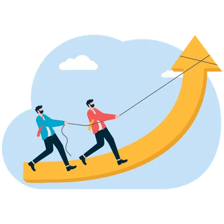 Hombre de negocios trabajando en flecha ascendente  Ilustración