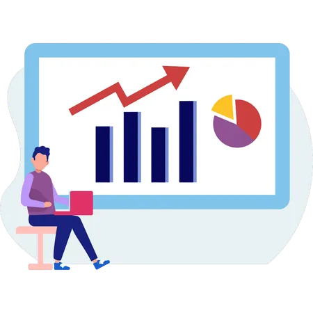 Hombre de negocios trabajando en gráficos circulares  Ilustración