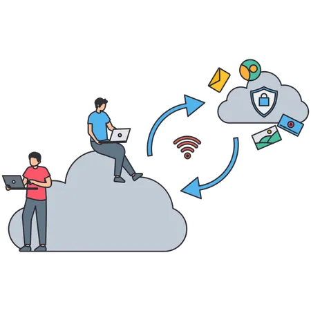 Hombre de negocios trabajando en tecnología de alojamiento  Ilustración