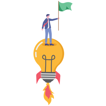 Hombre de negocios trabajando en impulsar una idea  Ilustración